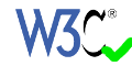 Icone du W3C commposé d' un W, d' un 3 et d' un C, avec un symbole de validation vert.