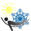 Icone representant un hommme sur un hamac au premier plan, un soleil et une mollecule de glace en second plan.